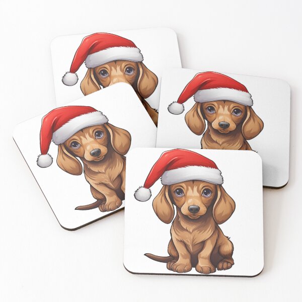 Artikelvorschau, Chibi-Dackelhund mit roter Weihnachtsmütze entworfen und verkauft von KawaiiArtStyle.