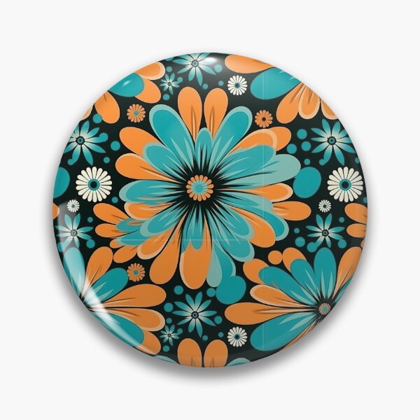 Item preview, Orange and Turquoise Retro Hippie Floral Pattern  designed and sold by Driftwood Spirits.