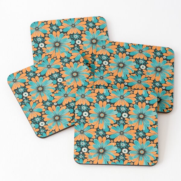 Item preview, Orange and Turquoise Retro Hippie Floral Pattern  designed and sold by Driftwood Spirits.