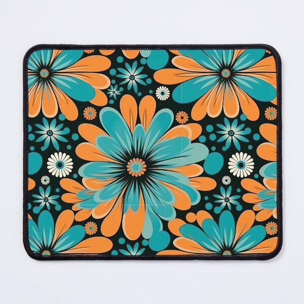 Item preview, Orange and Turquoise Retro Hippie Floral Pattern designed and sold by Driftwood Spirits.