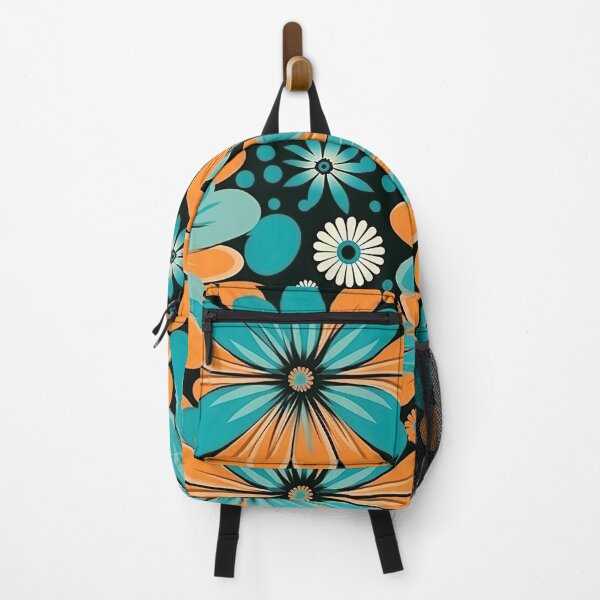 Item preview, Orange and Turquoise Retro Hippie Floral Pattern designed and sold by Driftwood Spirits.