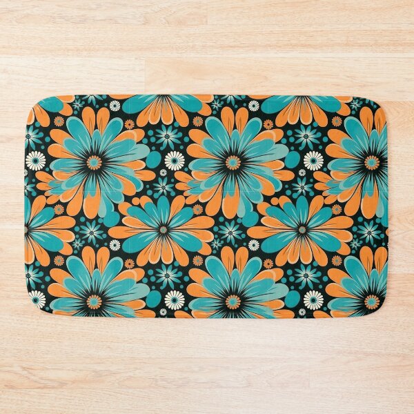Item preview, Orange and Turquoise Retro Hippie Floral Pattern  designed and sold by Driftwood Spirits.
