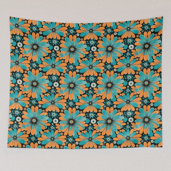 Item preview, Orange and Turquoise Retro Hippie Floral Pattern  designed and sold by Driftwood Spirits.