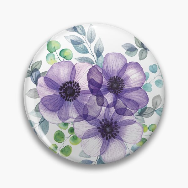 Item preview, Purple Anemone translucent flowers bouquet. Spring transparent flowers and leaves composition. Elegant blooming floral arrangement designed and sold by likapix.
