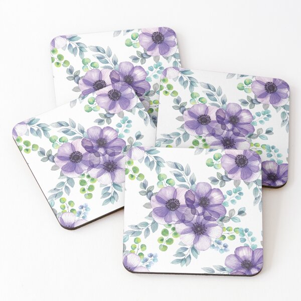 Item preview, Purple Anemone translucent flowers bouquet. Spring transparent flowers and leaves composition. Elegant blooming floral arrangement designed and sold by likapix.