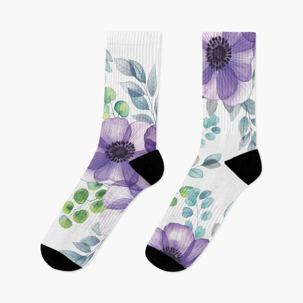 Item preview, Purple Anemone translucent flowers bouquet. Spring transparent flowers and leaves composition. Elegant blooming floral arrangement designed and sold by likapix.
