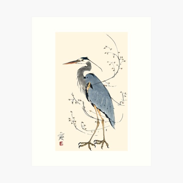 Item preview, Heron single line Sumie japanese painting minimalistic designed and sold by ChataMaroon.