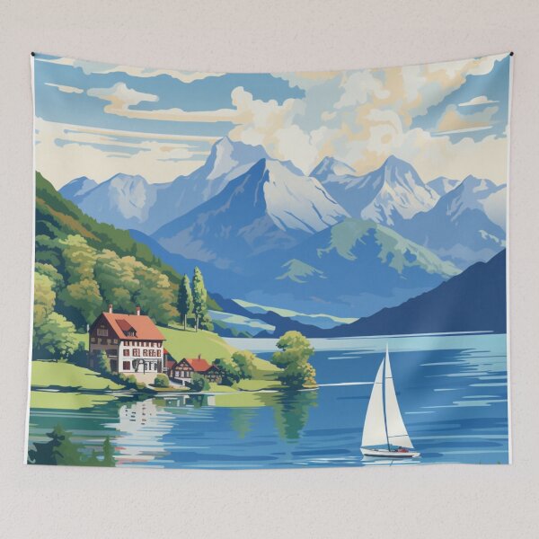 Item preview, A Vintage Travel Illustration of the Lake Thun - Switzerland / Thunersee Schweiz designed and sold by GoodOldVintage.