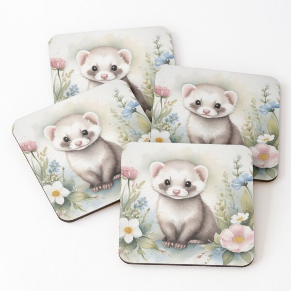 Item preview, Watercolor Cute Baby Ferret with Flowers designed and sold by lovelyandcute.