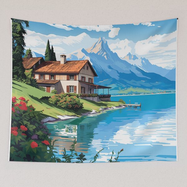 Item preview, A Vintage Travel Illustration of the Lake Thun - Switzerland / Thunersee Schweiz designed and sold by GoodOldVintage.