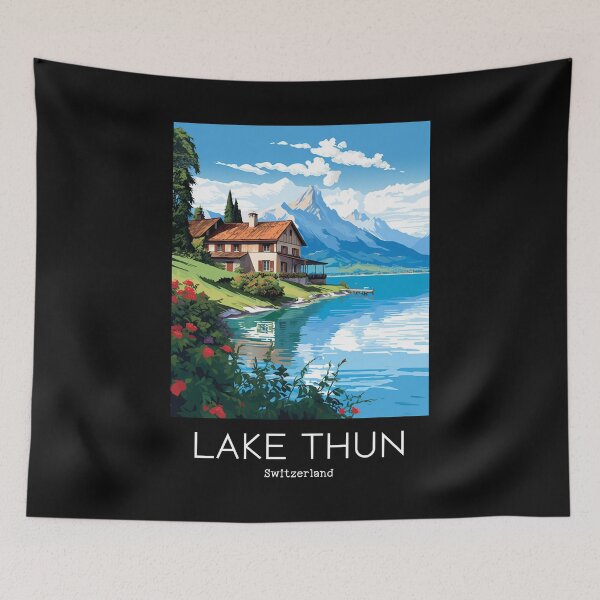 Item preview, A Vintage Travel Illustration of the Lake Thun - Switzerland / Thunersee Schweiz designed and sold by GoodOldVintage.