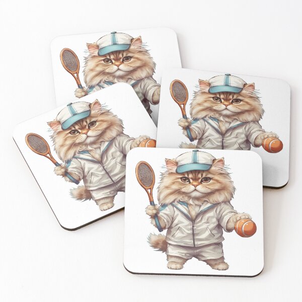 Item preview, Adorable Persian cat, male tennis player, prepares to serve the ball designed and sold by chathai.