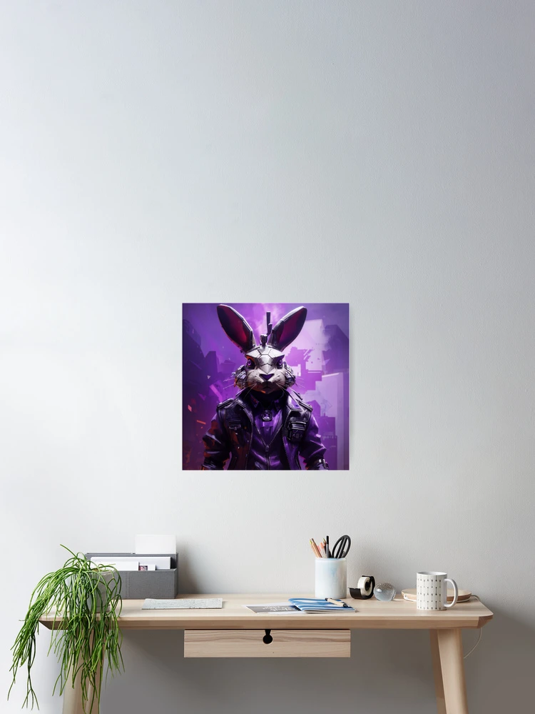 Thumbnail 2 of 3, Poster, Punk Rabbit on Purple Background designed and sold by BitPunk.
