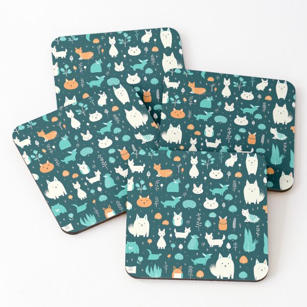Item preview, Cute minimal forest animals pattern in teal designed and sold by CiniAi.