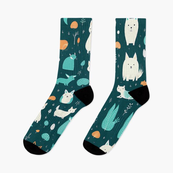 Item preview, Cute minimal forest animals pattern in teal designed and sold by CiniAi.
