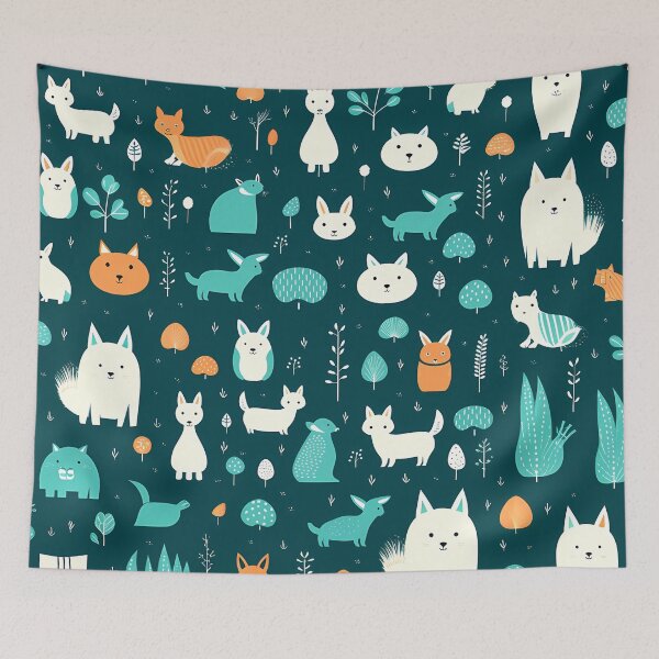 Item preview, Cute minimal forest animals pattern in teal designed and sold by CiniAi.