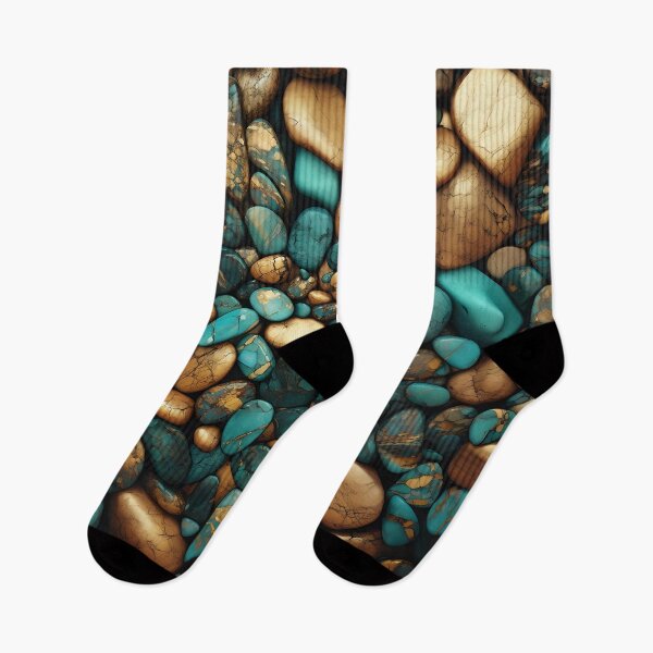 Item preview, Pattern of teal, turquoise and gold river pebbles designed and sold by CiniAi.