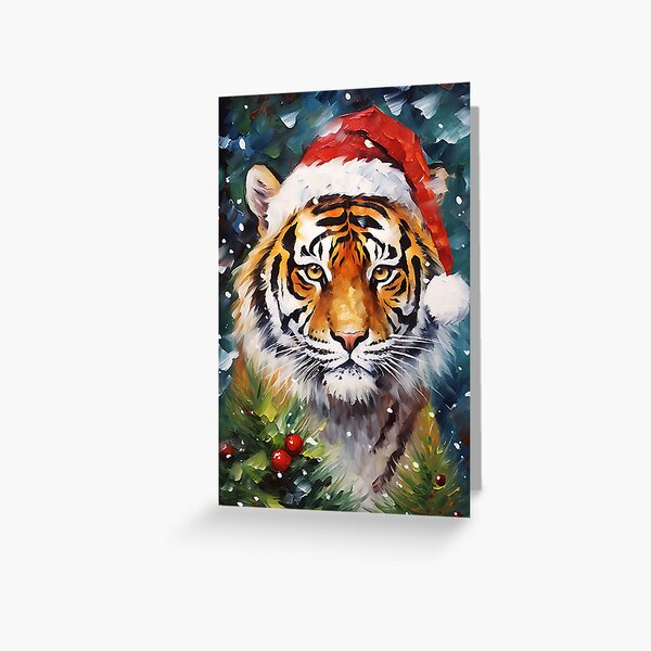 Artikel-Vorschau von Tiger-Weihnachtsmann-Wandkunst, designt und verkauft von TigerRoseStudio.