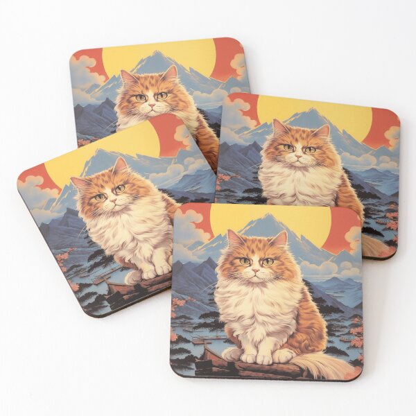Item preview, Vintage Japanese Landscape with Traditional Asian Nature, Mountains and a Fluffy Ginger Cat designed and sold by Je-we.