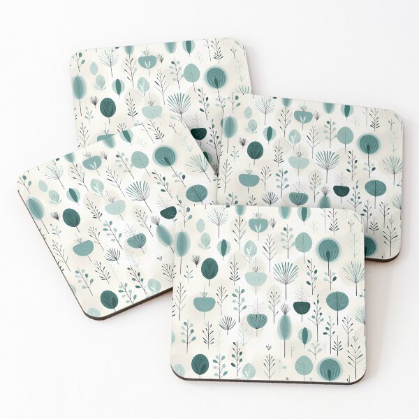 Item preview, Cute minimal drawing style nature and trees pattern in turquoise and grey designed and sold by CiniAi.