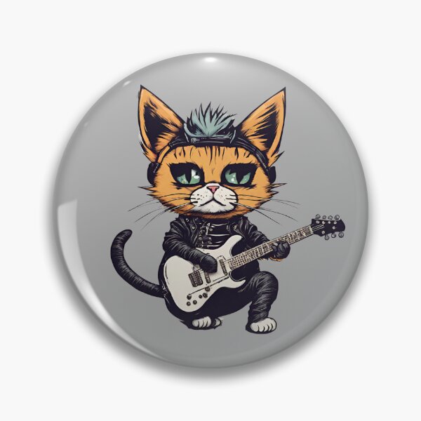 Item preview, CUTE GUITARIST CAT  – rock cat - heavy metal cat - guitarist cat designed and sold by Musicians-world.