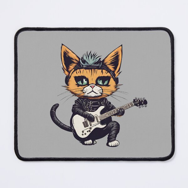 Item preview, CUTE GUITARIST CAT  – rock cat - heavy metal cat - guitarist cat designed and sold by Musicians-world.