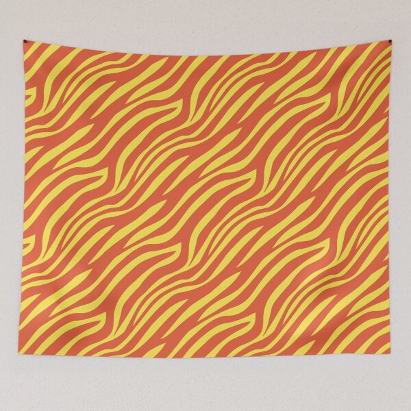 Item preview, Saffron Yellow Tangerine Orange Wavy Tribal Lines Flowing Tiger Stripes African Savannah Tropics Pattern designed and sold by PenguinForests.