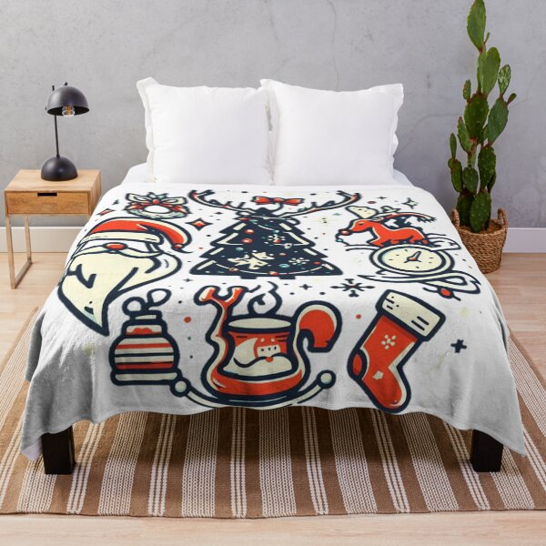 Colorful Christmas Doodle Festive Circle of Joy Throw Blanket