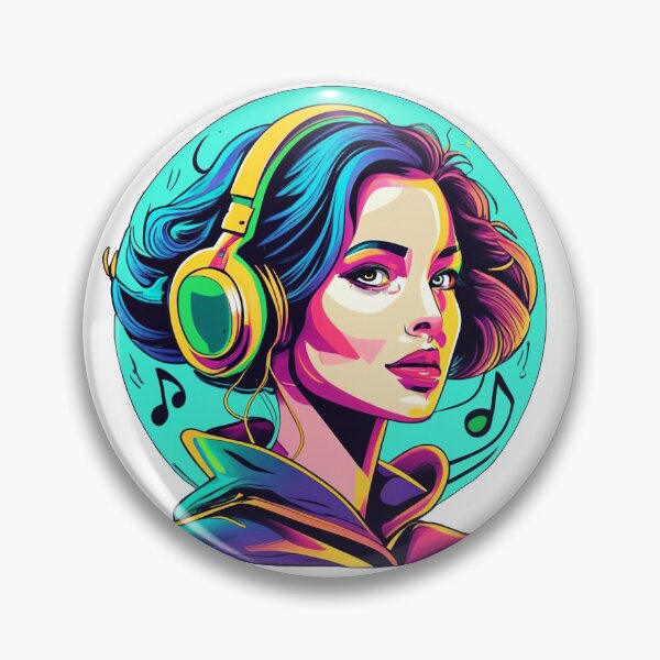 Item preview, woman with headphones designed and sold by NotesForMusic.