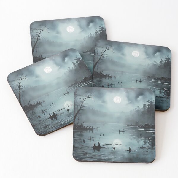 Item preview, Nighttime scene with a full moon reflecting on the surface of a lake designed and sold by Łukasz Stanisławski.