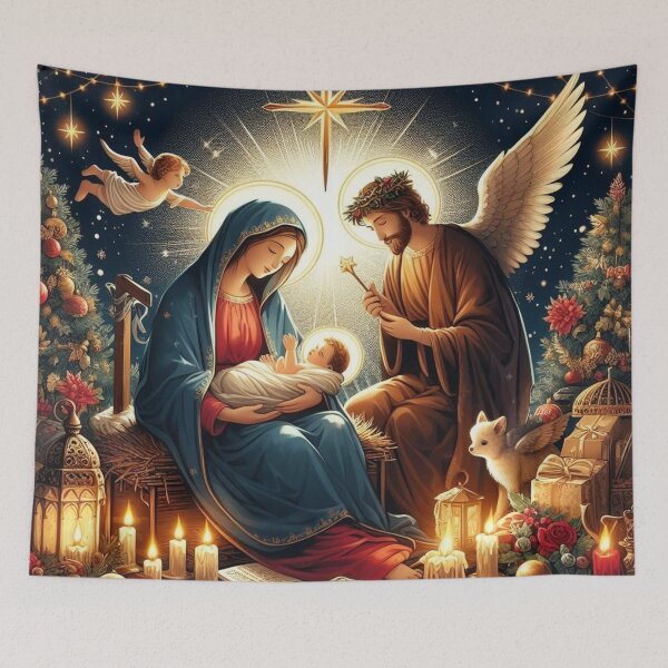 Item preview, Advent Christmas Mother of God, St. Joseph with baby Jesus and angels  designed and sold by JaroDesign2023.