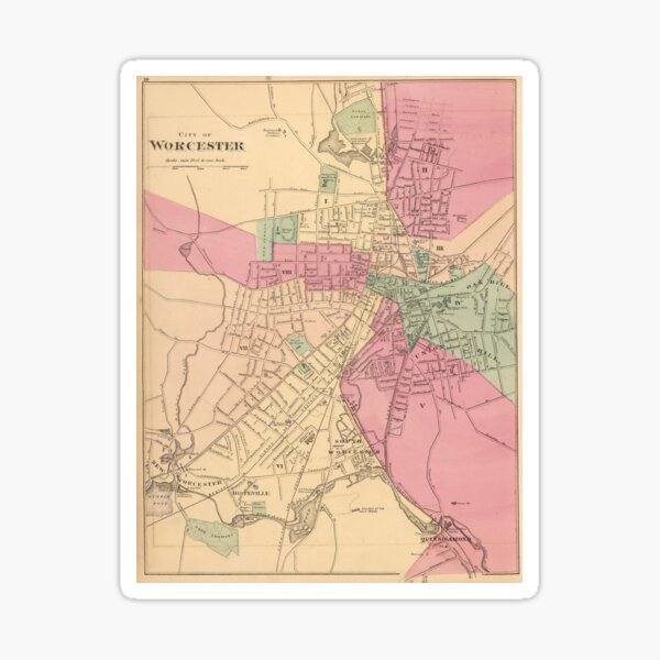 Item preview, Vintage Map of Worcester MA (1871) designed and sold by BravuraMedia.