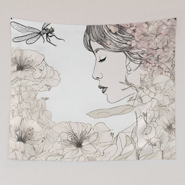 Item preview, Young woman in the sea of flowers designed and sold by kreativeadern.