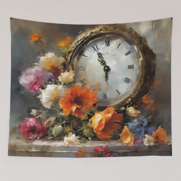 Item preview, Painting still life grandfather clock on the dresser surrounded with flowers designed and sold by Didier Junk.