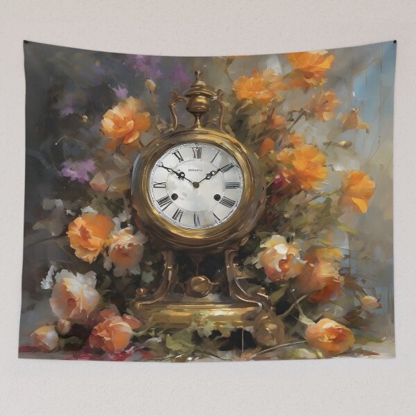 Item preview, Painting still life grandfather clock on the dresser surrounded with flowers designed and sold by Didier Junk.