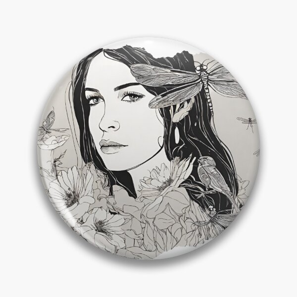 Item preview, Young woman in the sea of flowers with dragonflies designed and sold by kreativeadern.