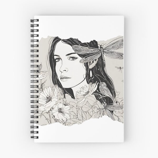 Item preview, Young woman in the sea of flowers with dragonflies designed and sold by kreativeadern.