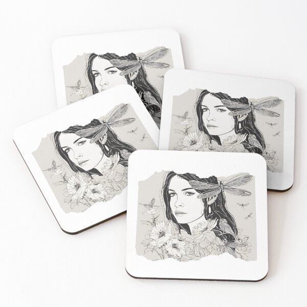 Item preview, Young woman in the sea of flowers with dragonflies designed and sold by kreativeadern.