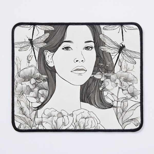 Item preview, Woman in the sea of flowers with dragonflies designed and sold by kreativeadern.