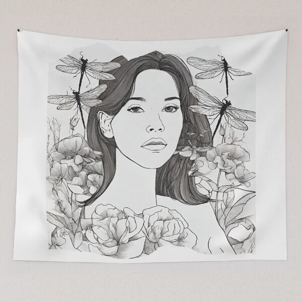 Item preview,  Woman in the sea of flowers with dragonflies designed and sold by kreativeadern.