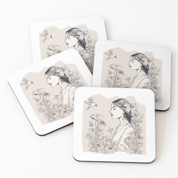 Item preview, Pretty woman in the sea of flowers with bird designed and sold by kreativeadern.