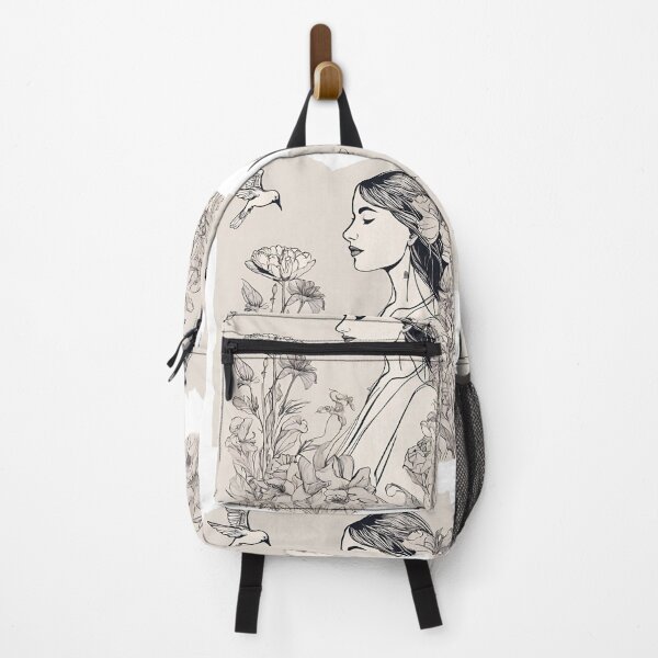 Item preview, Pretty woman in the sea of flowers with bird designed and sold by kreativeadern.