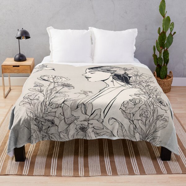Item preview, Pretty woman in the sea of flowers with bird designed and sold by kreativeadern.