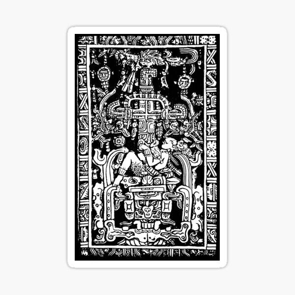 Ancient Astronaut. Pakal, Maya, sarcophagus lid, in Black & White. Sticker
