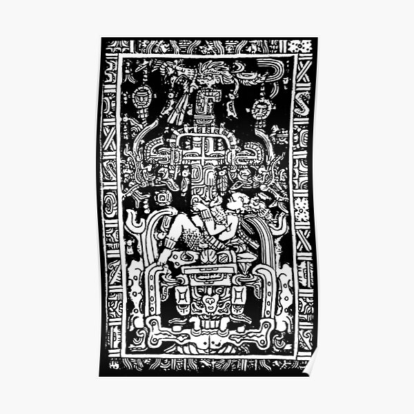 Ancient Astronaut. Pakal, Maya, sarcophagus lid, in Black & White. Poster