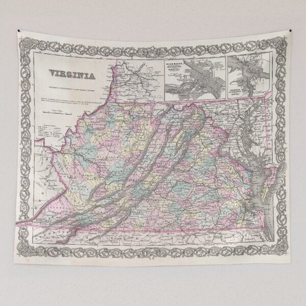 Item preview, Vintage Map of Virginia (1855) designed and sold by BravuraMedia.