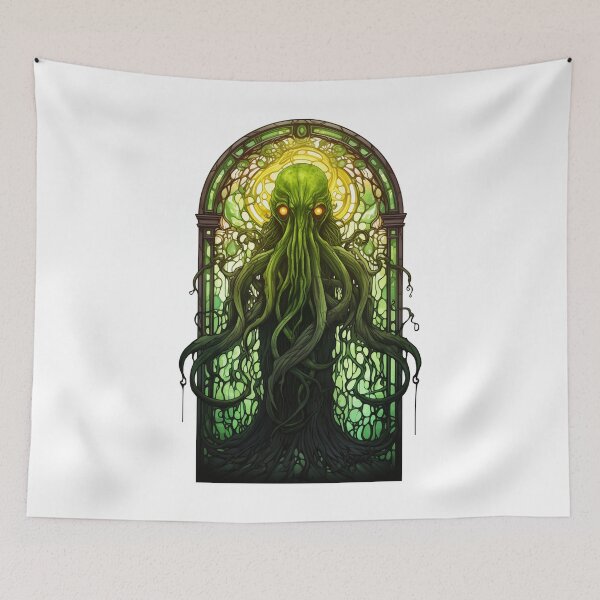 Item preview, Cthulhu Rising Stained Glass Window Temple Church No 2 designed and sold by LastHighwayTees.
