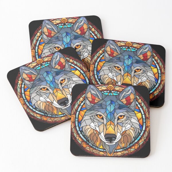 Item preview, colorful stained glass with animals, Wolf 4 designed and sold by GroonSpace.