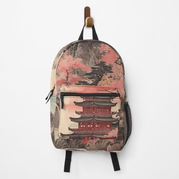Item preview, Traditional Japanese Painting of Natural Landscape with Traditional Asian Architecture and Mountains designed and sold by Je-we.