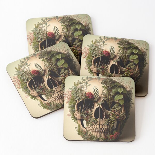 Item preview, Folky Gothic Forest Botanical Skull Art Off White Background designed and sold by AmandaArcane.
